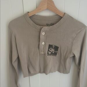 John Galt Cropped Henley with Graphic Print